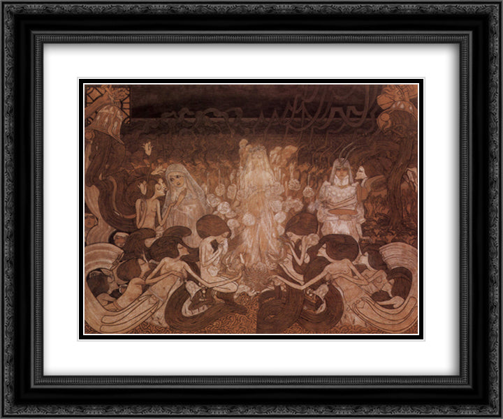 The Three Fiancees 24x20 Black Ornate Wood Framed Art Print Poster with Double Matting by Toorop, Jan