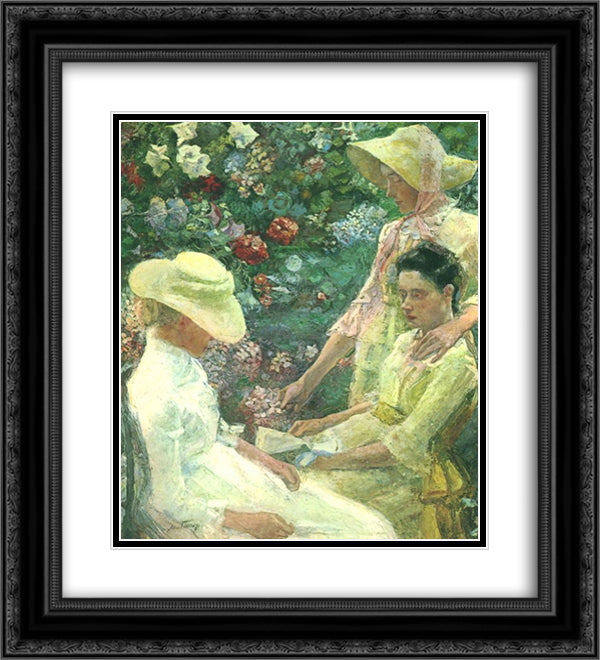 Trio fleuri 20x22 Black Ornate Wood Framed Art Print Poster with Double Matting by Toorop, Jan