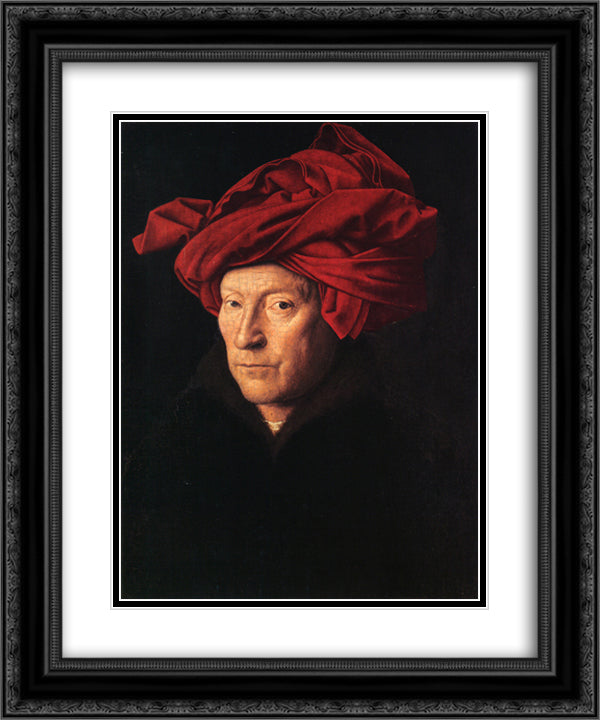 A Man in a Turban 20x24 Black Ornate Wood Framed Art Print Poster with Double Matting by van Eyck, Jan