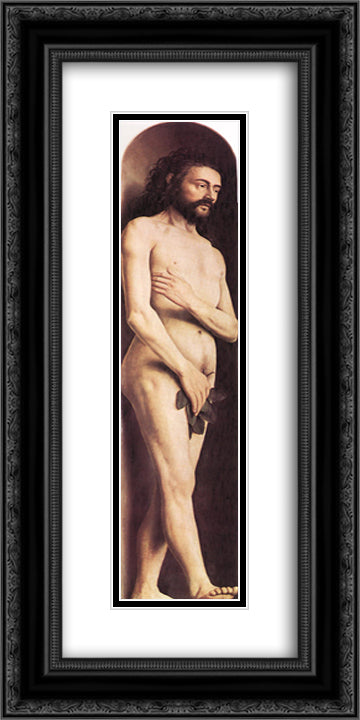 Adam, from the left wing of the Ghent Altarpiece 12x24 Black Ornate Wood Framed Art Print Poster with Double Matting by van Eyck, Jan