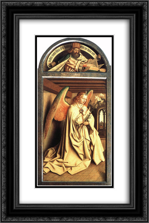 Angel Annunciate, from exterior of left panel of the Ghent Altarpiece 16x24 Black Ornate Wood Framed Art Print Poster with Double Matting by van Eyck, Jan