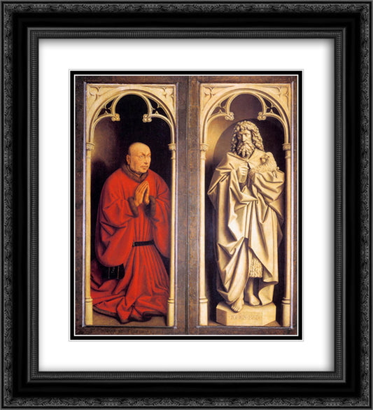 Donor and St. John the Baptist 20x22 Black Ornate Wood Framed Art Print Poster with Double Matting by van Eyck, Jan