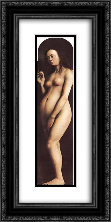 Eve, from the right wing of the Ghent Altarpiece 12x24 Black Ornate Wood Framed Art Print Poster with Double Matting by van Eyck, Jan