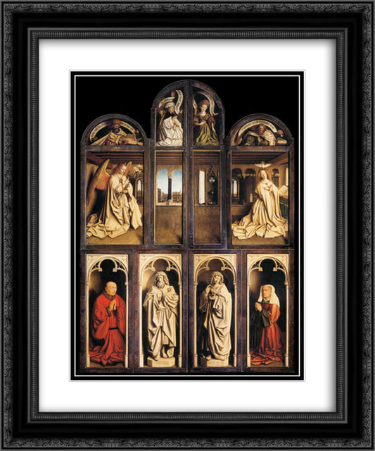 Left panel from the Ghent Altarpiece 20x24 Black Ornate Wood Framed Art Print Poster with Double Matting by van Eyck, Jan