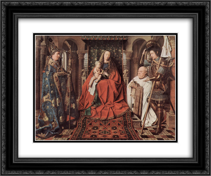 Madonna and Child with Canon Joris van der Paele 24x20 Black Ornate Wood Framed Art Print Poster with Double Matting by van Eyck, Jan