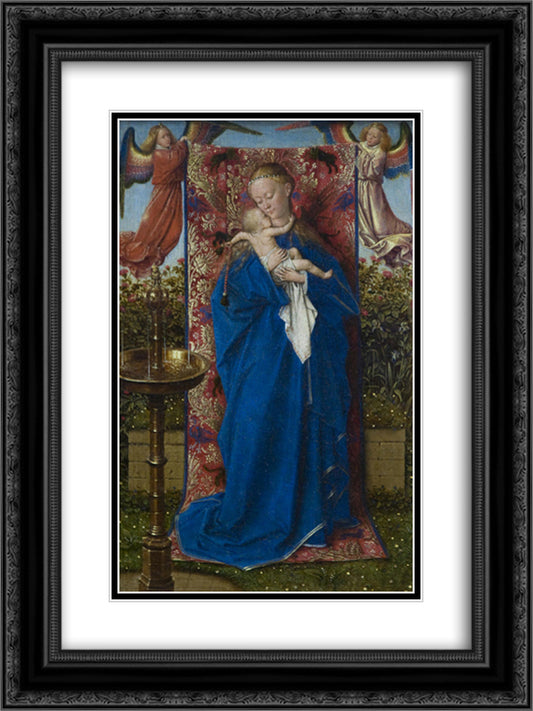 Madonna at the Fountain 18x24 Black Ornate Wood Framed Art Print Poster with Double Matting by van Eyck, Jan