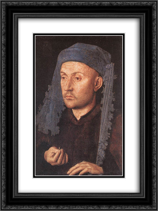 Man in a Blue Turban 18x24 Black Ornate Wood Framed Art Print Poster with Double Matting by van Eyck, Jan