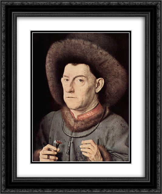 Portrait of a Man with Carnation 20x24 Black Ornate Wood Framed Art Print Poster with Double Matting by van Eyck, Jan