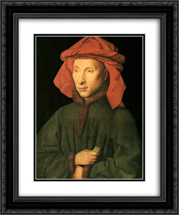 Portrait of Giovanni Arnolfini 20x24 Black Ornate Wood Framed Art Print Poster with Double Matting by van Eyck, Jan