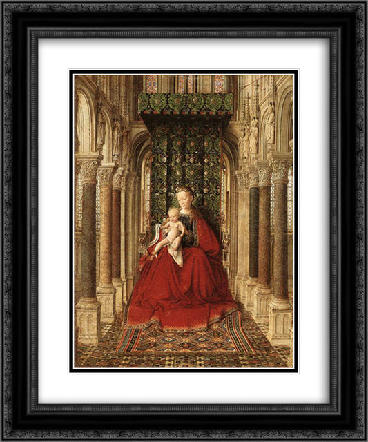 Small Triptych (central panel) 20x24 Black Ornate Wood Framed Art Print Poster with Double Matting by van Eyck, Jan