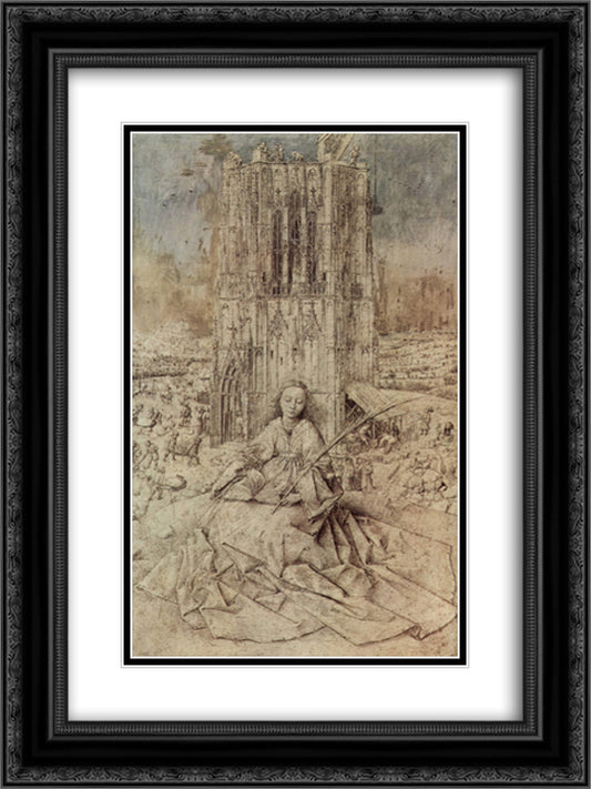 St. Barbara 18x24 Black Ornate Wood Framed Art Print Poster with Double Matting by van Eyck, Jan