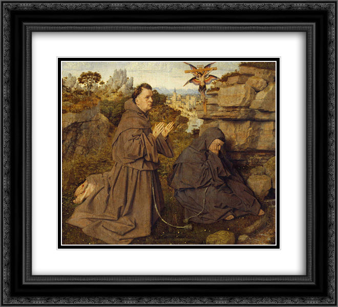 St. Francis Receiving the Stigmata 22x20 Black Ornate Wood Framed Art Print Poster with Double Matting by van Eyck, Jan