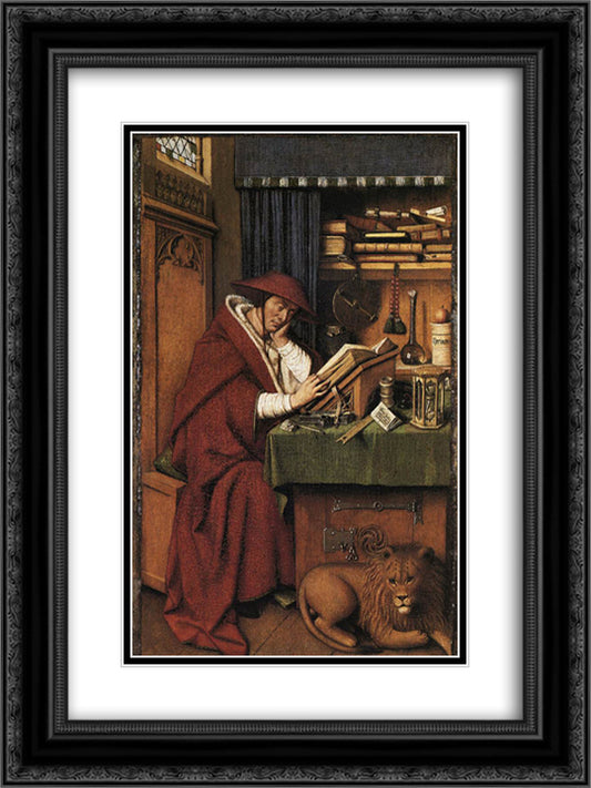 St. Jerome in his Study 18x24 Black Ornate Wood Framed Art Print Poster with Double Matting by van Eyck, Jan