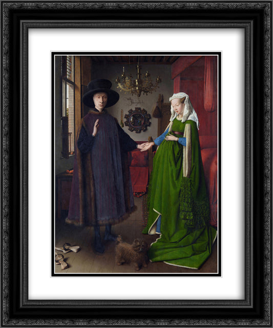 The Arnolfini Wedding. The Portrait of Giovanni Arnolfini and his Wife Giovanna Cenami (The Arnolfini Marriage) 20x24 Black Ornate Wood Framed Art Print Poster with Double Matting by van Eyck, Jan