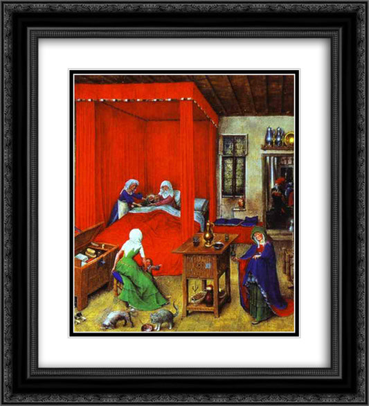 The Birth of John the Baptist 20x22 Black Ornate Wood Framed Art Print Poster with Double Matting by van Eyck, Jan