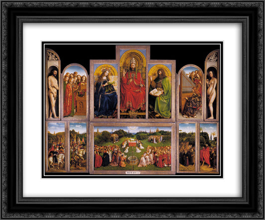 The Ghent Altarpiece 24x20 Black Ornate Wood Framed Art Print Poster with Double Matting by van Eyck, Jan