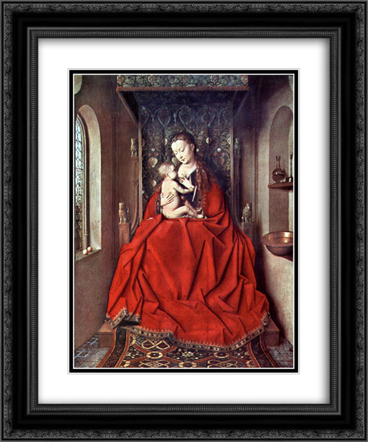 The Lucca Madonna 20x24 Black Ornate Wood Framed Art Print Poster with Double Matting by van Eyck, Jan