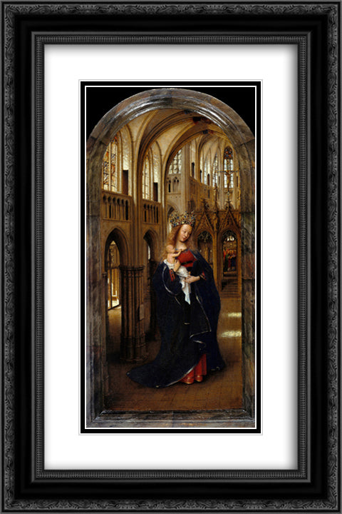 The Madonna in the Church 16x24 Black Ornate Wood Framed Art Print Poster with Double Matting by van Eyck, Jan