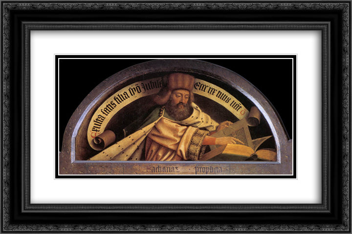 The Prophet Zacharias and the Angel Gabriel 24x16 Black Ornate Wood Framed Art Print Poster with Double Matting by van Eyck, Jan