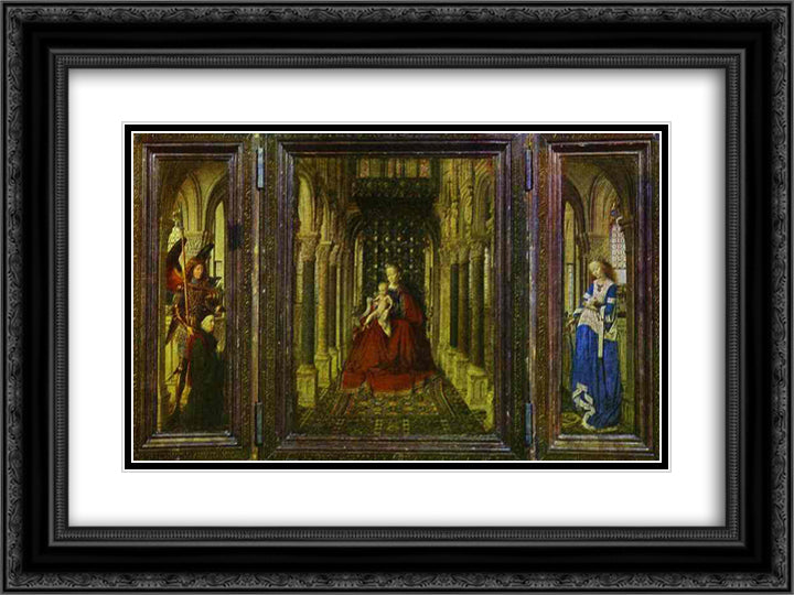 Virgin and Child with St. Michael, St. Catherine and a Donor 24x18 Black Ornate Wood Framed Art Print Poster with Double Matting by van Eyck, Jan