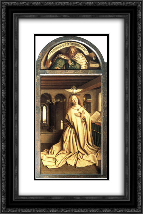 Virgin Annunciate, from the exterior of the right panel of the Ghent Altarpiece 16x24 Black Ornate Wood Framed Art Print Poster with Double Matting by van Eyck, Jan