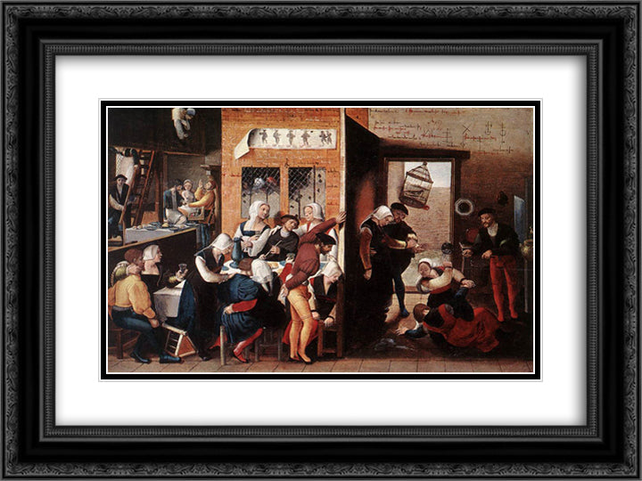 A Merry Company 24x18 Black Ornate Wood Framed Art Print Poster with Double Matting by Hemessen, Jan van