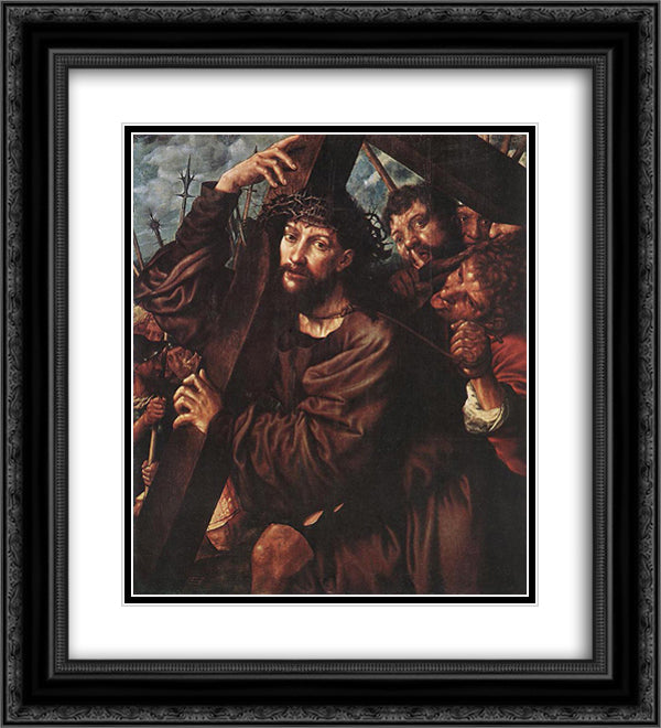 Christ Carrying The Cross 20x22 Black Ornate Wood Framed Art Print Poster with Double Matting by Hemessen, Jan van