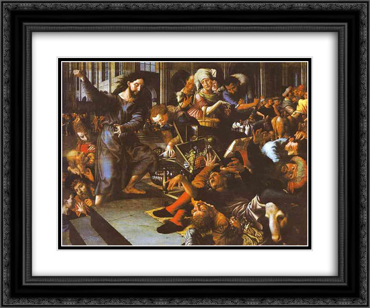 Christ Driving Merchants from the Temple 24x20 Black Ornate Wood Framed Art Print Poster with Double Matting by Hemessen, Jan van