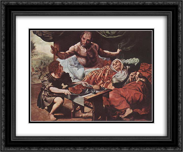 Isaac Blessing Jacob 24x20 Black Ornate Wood Framed Art Print Poster with Double Matting by Hemessen, Jan van