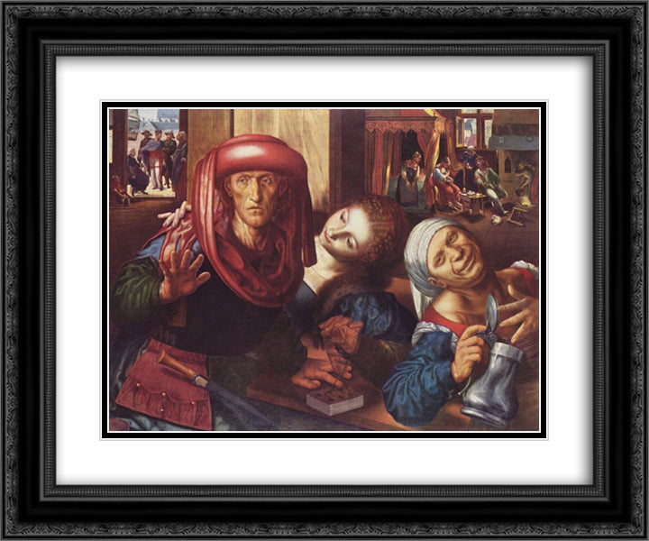 Risky society 24x20 Black Ornate Wood Framed Art Print Poster with Double Matting by Hemessen, Jan van
