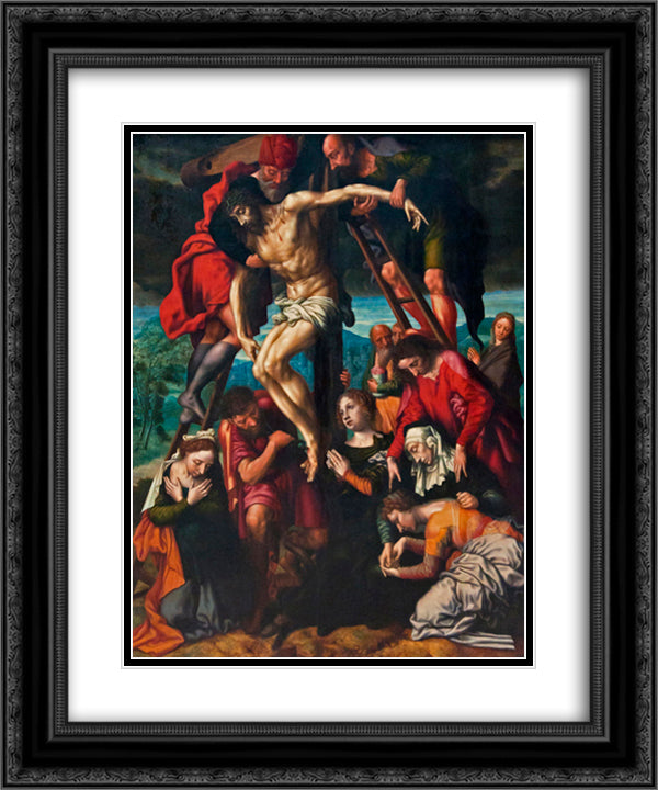 The Descent from the Cross 20x24 Black Ornate Wood Framed Art Print Poster with Double Matting by Hemessen, Jan van