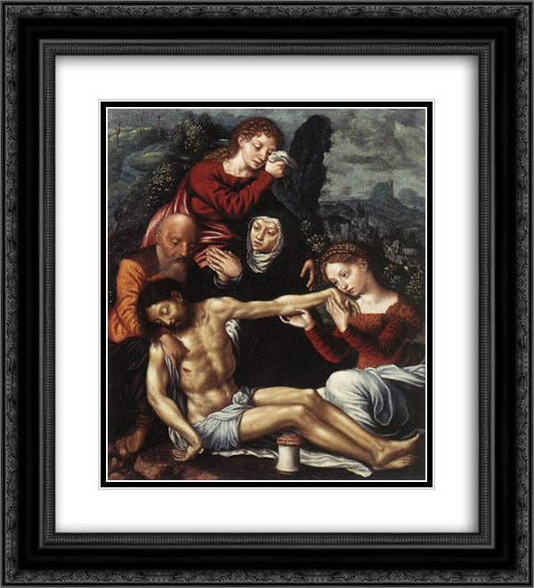 The Lamentation of Christ 20x22 Black Ornate Wood Framed Art Print Poster with Double Matting by Hemessen, Jan van