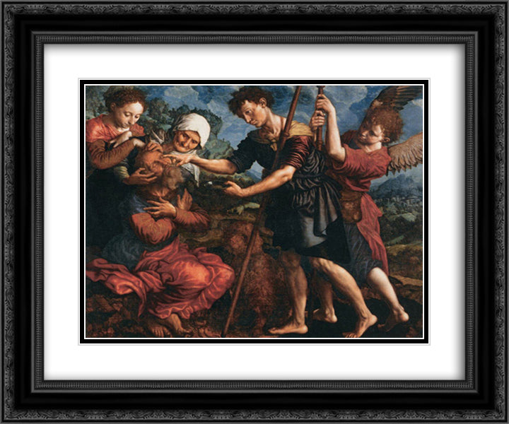 Tobias Restores his Father's Sight 24x20 Black Ornate Wood Framed Art Print Poster with Double Matting by Hemessen, Jan van