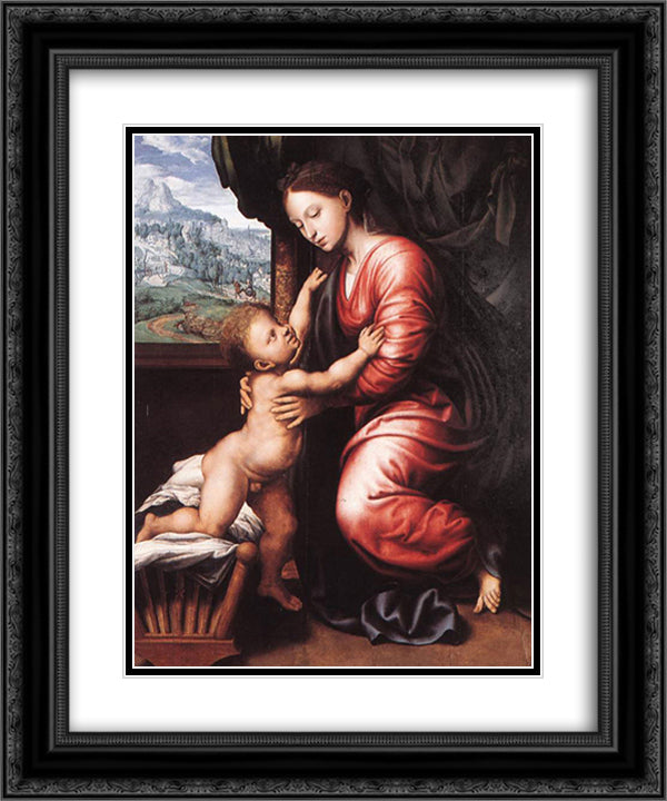 Virgin and Child 20x24 Black Ornate Wood Framed Art Print Poster with Double Matting by Hemessen, Jan van