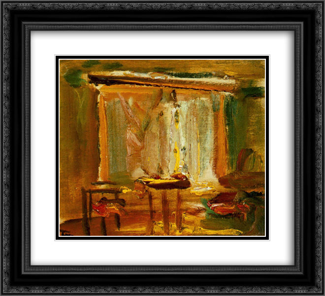 Interior with Curtained Window 22x20 Black Ornate Wood Framed Art Print Poster with Double Matting by Tornyai, Janos