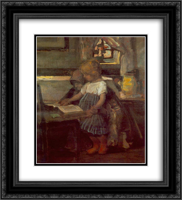 Lesson on the Farm 20x22 Black Ornate Wood Framed Art Print Poster with Double Matting by Tornyai, Janos