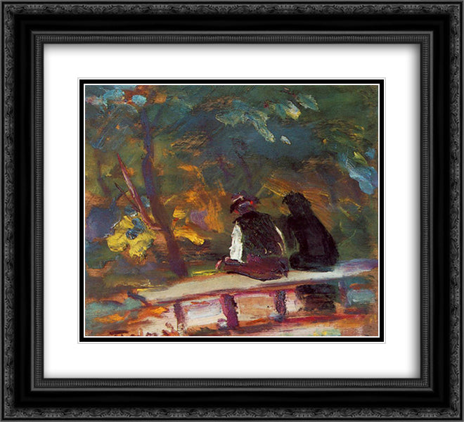 On the Bench 22x20 Black Ornate Wood Framed Art Print Poster with Double Matting by Tornyai, Janos