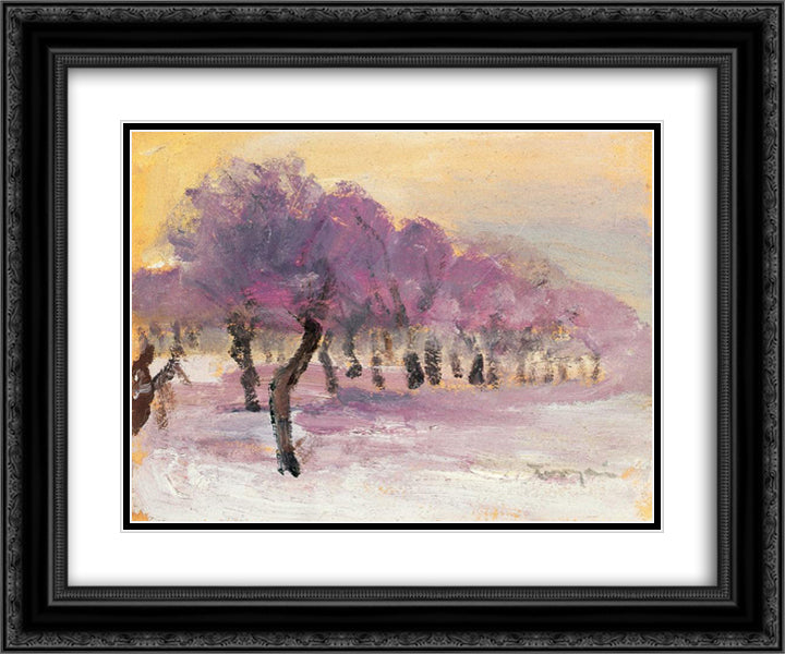 Winter Landscape with Violet Lights 24x20 Black Ornate Wood Framed Art Print Poster with Double Matting by Tornyai, Janos