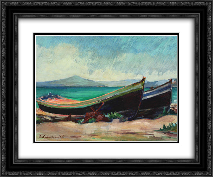 Mahoane la Balcic 24x20 Black Ornate Wood Framed Art Print Poster with Double Matting by Steriadi, Jean Alexandru