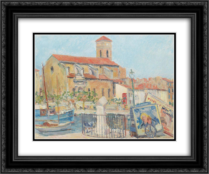 Peisaj din La Ciotat 24x20 Black Ornate Wood Framed Art Print Poster with Double Matting by Steriadi, Jean Alexandru