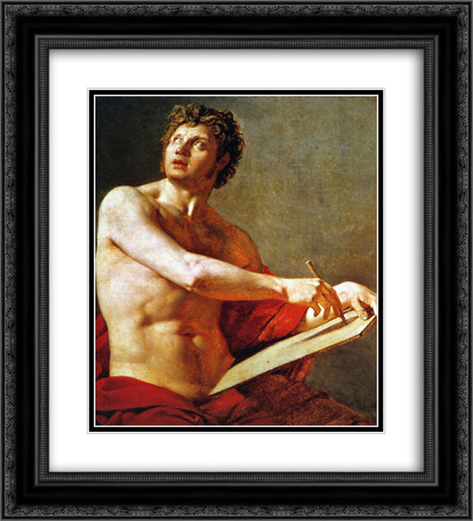 Academic Study of a Male Torse 20x22 Black Ornate Wood Framed Art Print Poster with Double Matting by Ingres, Jean Auguste Dominique