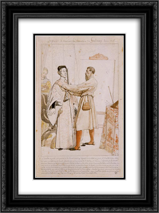 Aretino and Tintoretto 18x24 Black Ornate Wood Framed Art Print Poster with Double Matting by Ingres, Jean Auguste Dominique