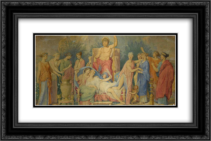 Birth of the Muses 24x16 Black Ornate Wood Framed Art Print Poster with Double Matting by Ingres, Jean Auguste Dominique