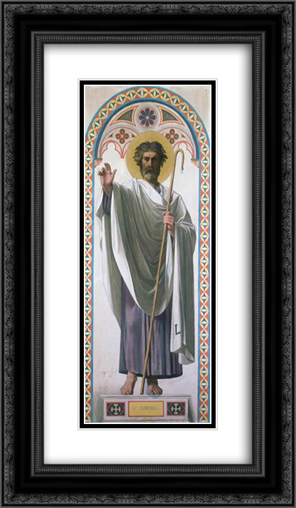 Cardboard for the windows of the chapel at Dreux. St. Louis Saint Denis, first bishop of Paris 14x24 Black Ornate Wood Framed Art Print Poster with Double Matting by Ingres, Jean Auguste Dominique