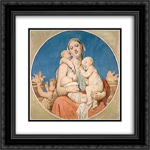 Cardboard for the windows of the Chapel of St. Ferdinand Charity 20x20 Black Ornate Wood Framed Art Print Poster with Double Matting by Ingres, Jean Auguste Dominique