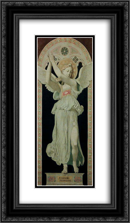 Cardboard for the windows of the Chapel of St. Ferdinand St. Raphael Archangel 14x24 Black Ornate Wood Framed Art Print Poster with Double Matting by Ingres, Jean Auguste Dominique