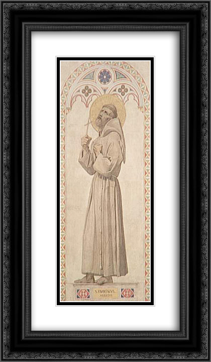 Cardboard window of the Chapel of St. Ferdinand. St. Francis of Assisi 14x24 Black Ornate Wood Framed Art Print Poster with Double Matting by Ingres, Jean Auguste Dominique