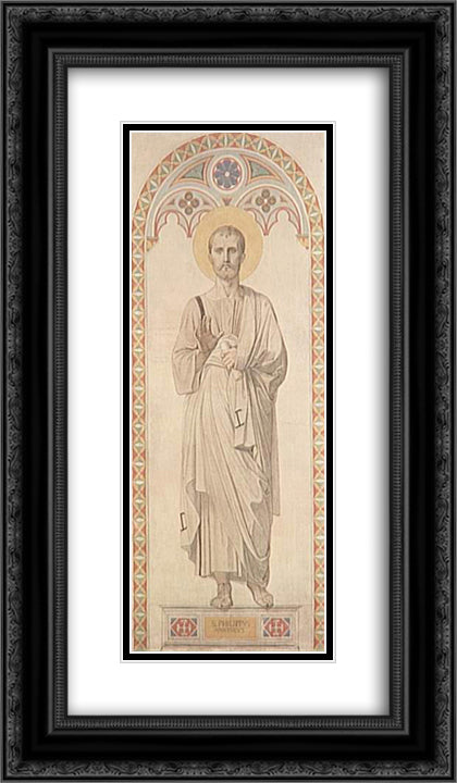 Cardboard window of the Chapel of St. Ferdinand. St. Philip the Apostle 14x24 Black Ornate Wood Framed Art Print Poster with Double Matting by Ingres, Jean Auguste Dominique