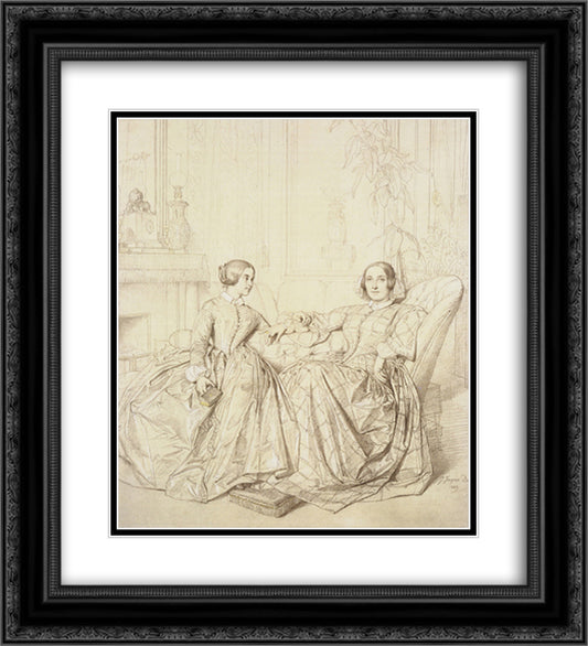 Countess Charles d'Agoult and her daughter Claire d'Agoult 20x22 Black Ornate Wood Framed Art Print Poster with Double Matting by Ingres, Jean Auguste Dominique