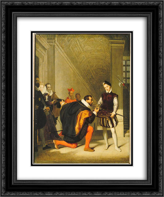 Don Pedro of Toledo Kissing the Sword of Henri IV 20x24 Black Ornate Wood Framed Art Print Poster with Double Matting by Ingres, Jean Auguste Dominique